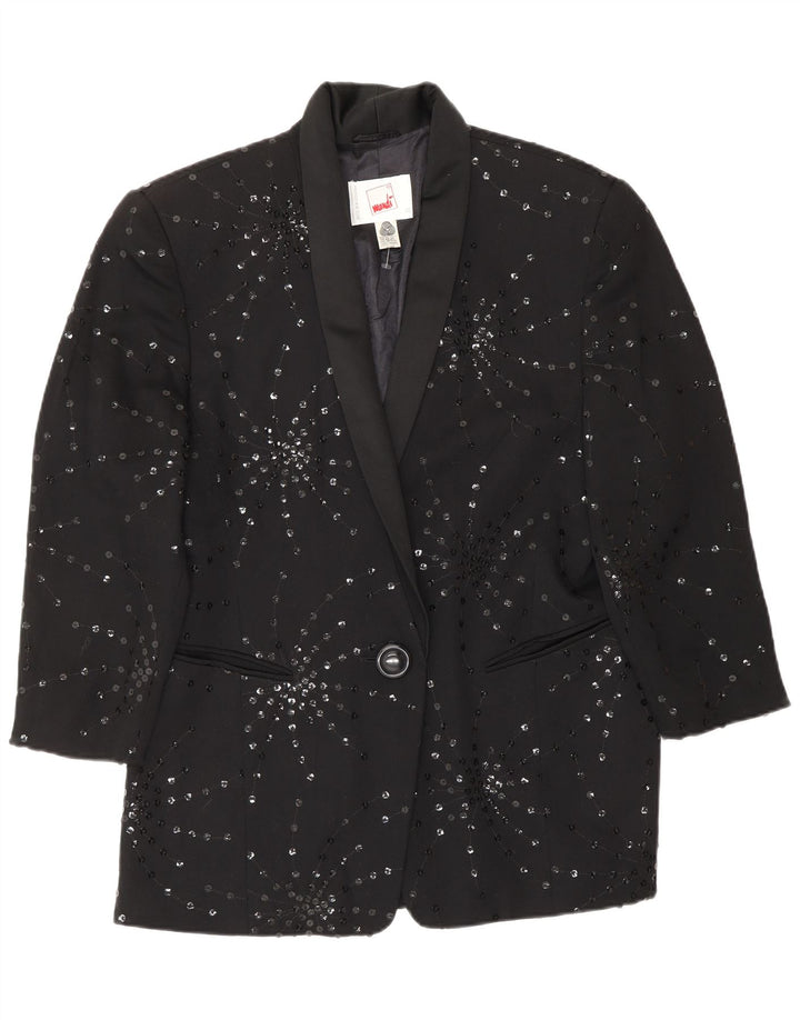 MONDI Veste Blazer 1 Bouton Femme EU 40 Laine Florale Noir Moyen