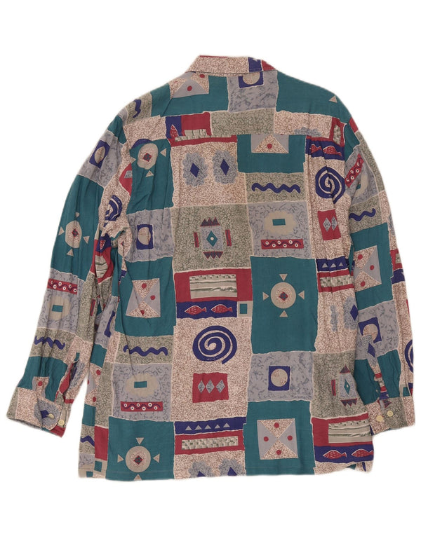 vintage Chemise Homme UK 15 1/2 Moyen Multicolore Patchwork Rétro