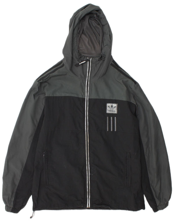 Adidas Veste de pluie à capuche pour homme UK 38 Gris moyen Nylon colour block