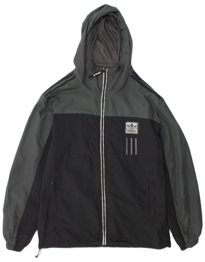 Adidas Veste de pluie à capuche pour homme UK 38 Gris moyen Nylon colour block