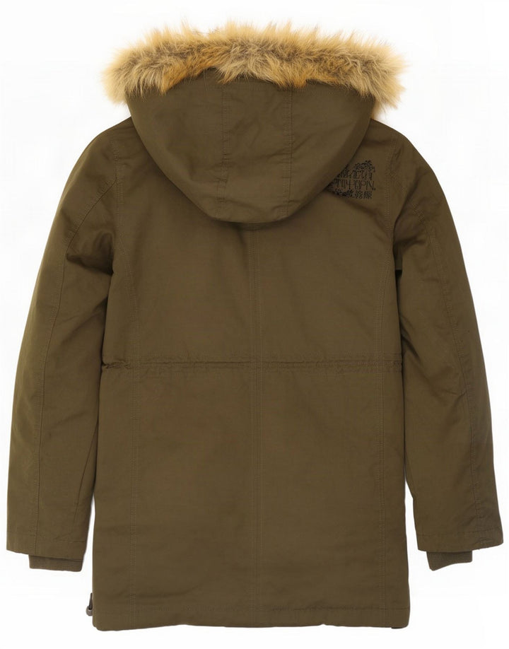 Superdry Parka à capuche pour femme UK 16 Large Kaki Polyester
