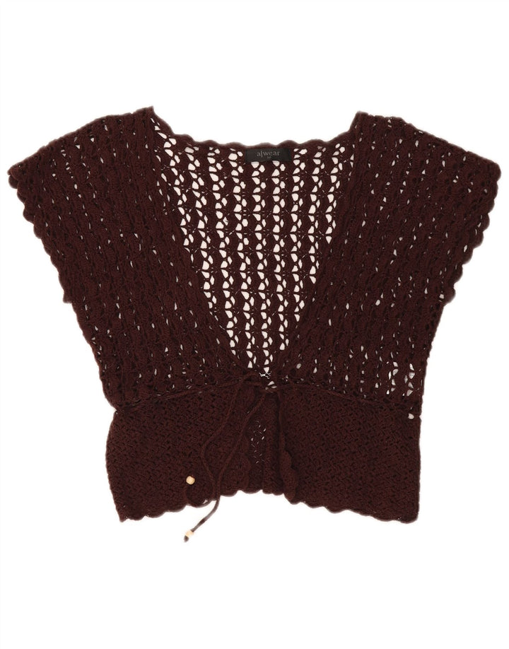 A WEAR Cardigan court sans manches au crochet pour femme UK 12 Marron moyen