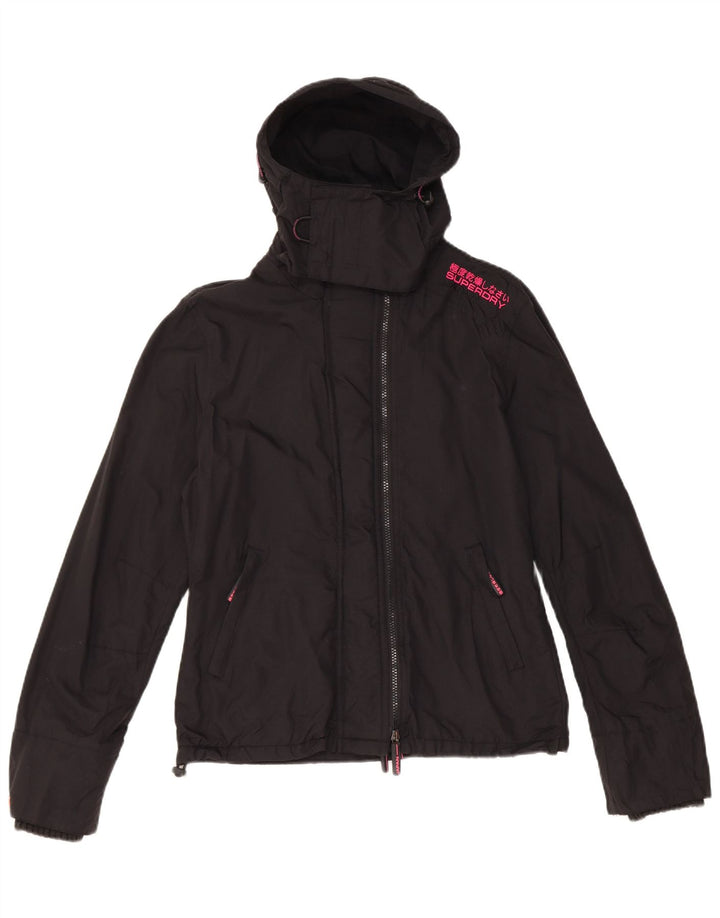 Superdry Veste coupe-vent à capuche pour femme UK 14 Medium Black Nylon