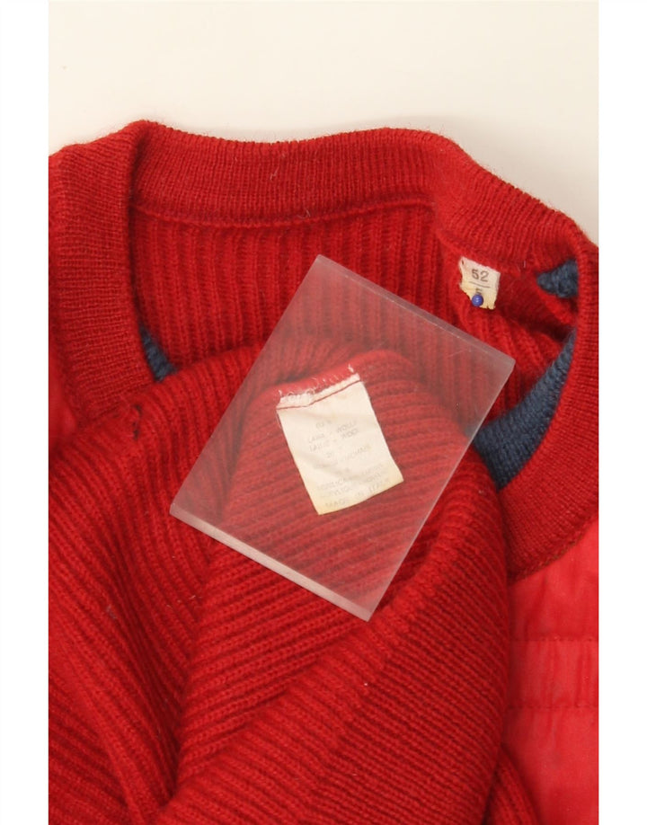 VINTAGE Pull ras du cou pour homme IT 52 Grande laine colorblock rouge