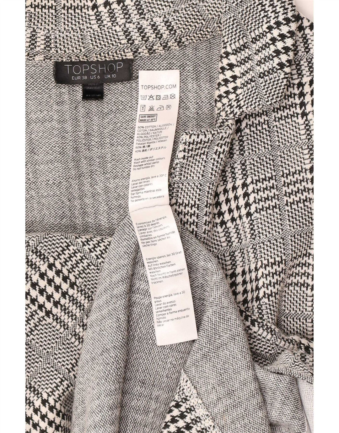 Topshop Manteau Femme UK 10 Petit Gris Pied-de-Poule Coton