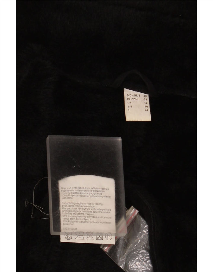 vintage Femmes Sherpa Overcoat UK 12 Moyen Noir Polyester