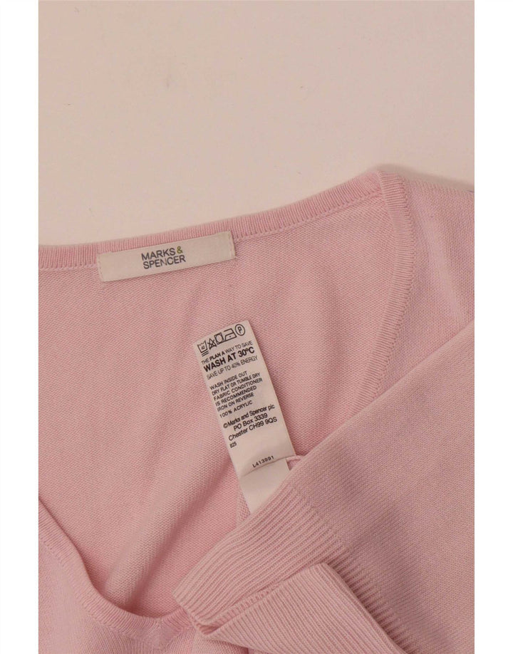 Marks & Spencer Pull col en V pour femme UK 12 Acrylique rose moyen