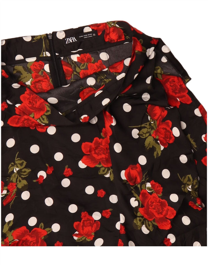 Zara Femme Jupe Asymétrique A-Line Medium W30 Noir Floral Polyester