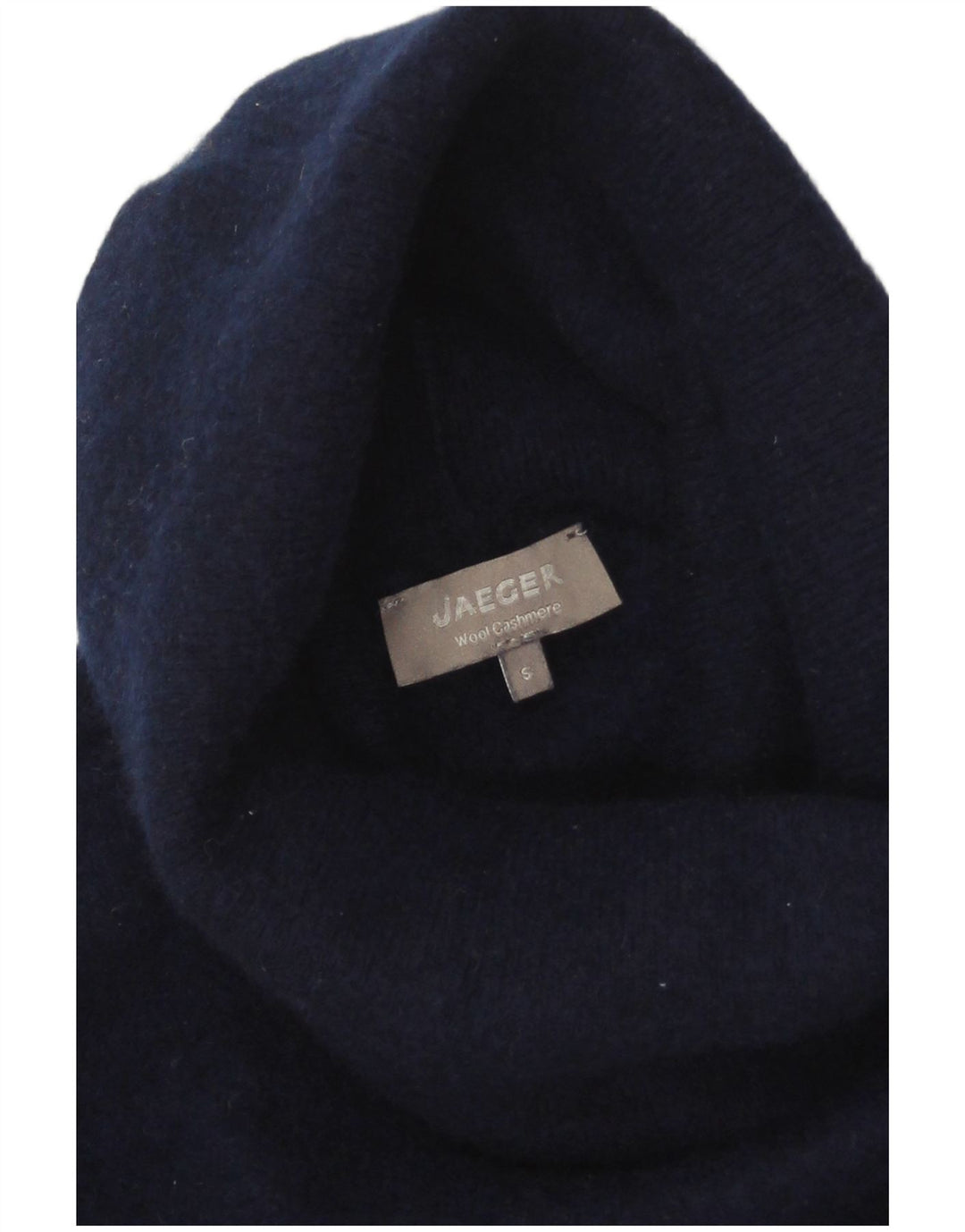 Jaeger Pull court à col roulé pour femme UK 10 Petite laine bleu marine