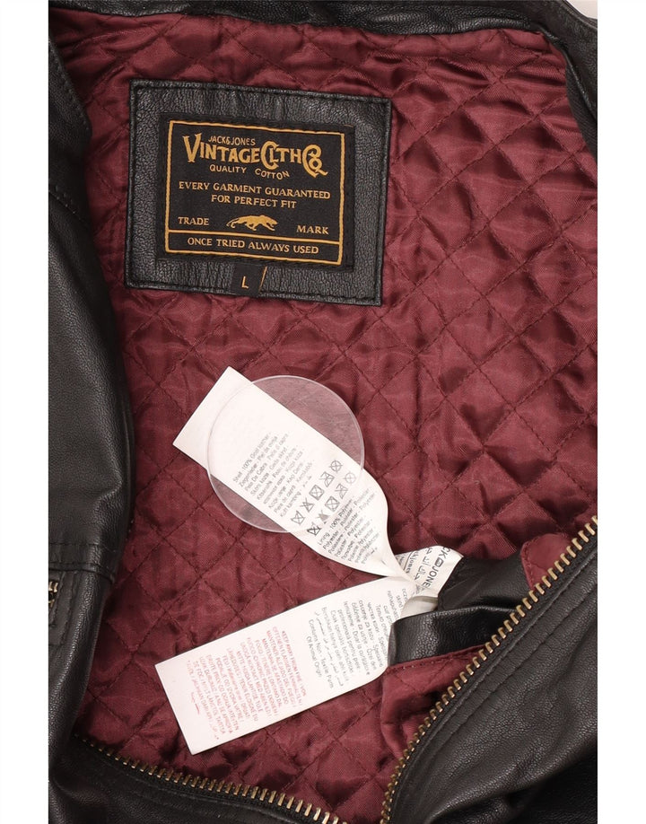 Jack & Jones Veste en cuir pour homme UK 40 Grand cuir noir