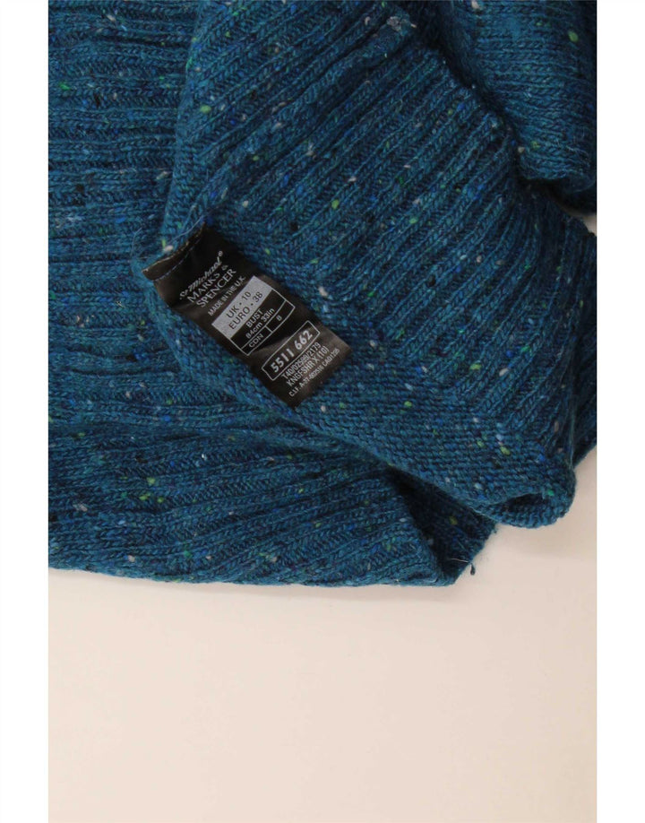 Marks & Spencer Pull col en V pour femme UK 10 Petit Bleu Moucheté
