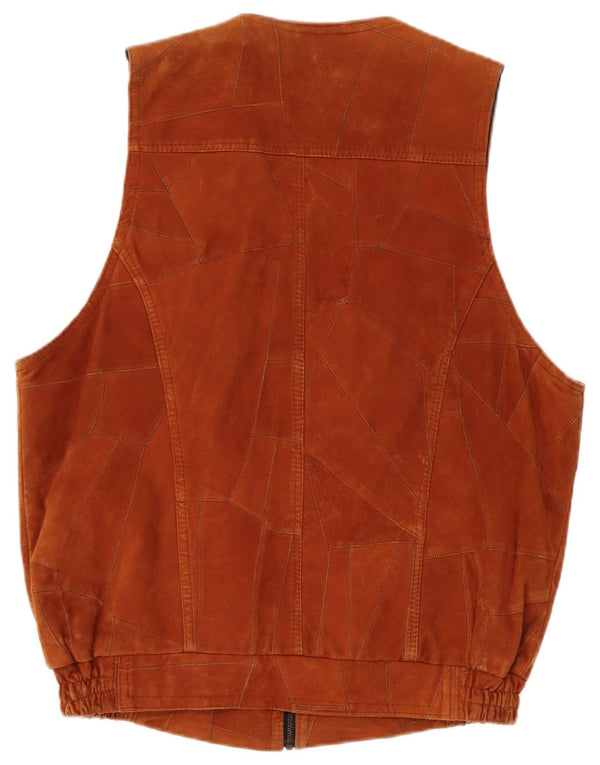 VINTAGE Gilet en daim homme UK 40 Grand patchwork marron
