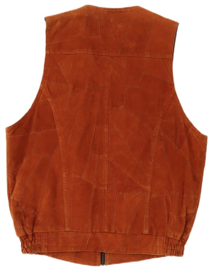 VINTAGE Gilet en daim homme UK 40 Grand patchwork marron