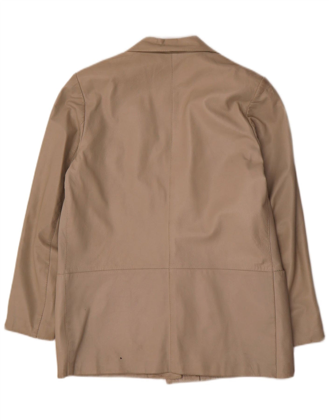 vintage Femme 1 Bouton Veste Blazer En Cuir IT 42 Cuir Beige Moyen