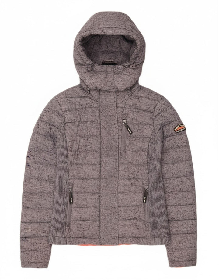 Superdry Veste matelassée à capuche pour femme UK 8 XS Gris Colorblock Polyester