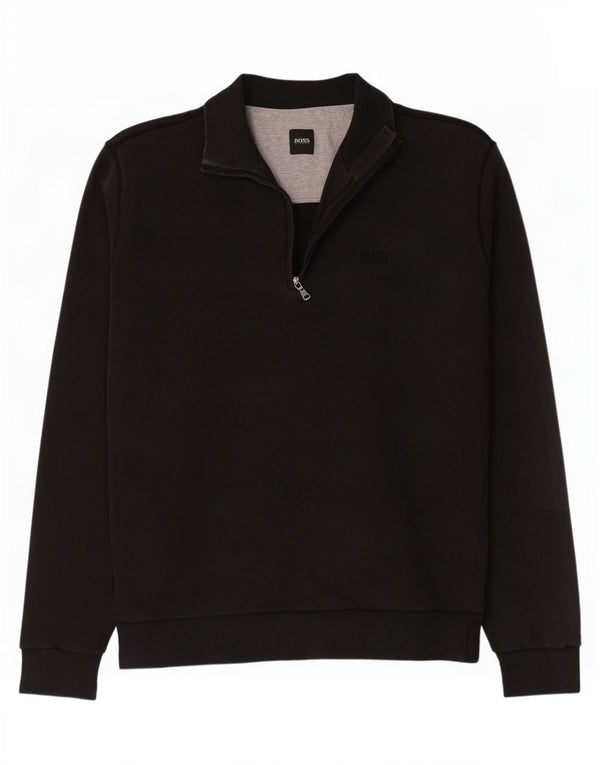 HUGO BOSS Sweat-shirt à col zippé en coton noir moyen |