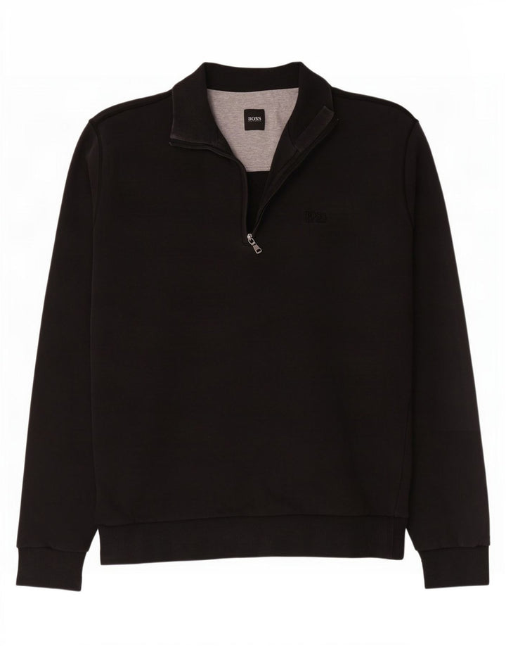 HUGO BOSS Sweat-shirt à col zippé en coton noir moyen |
