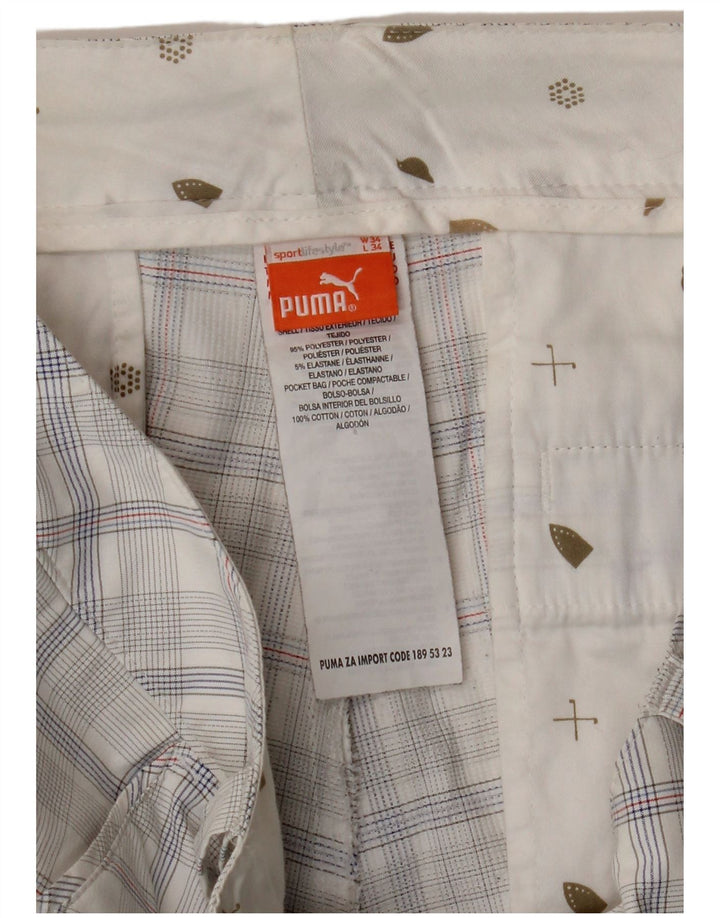 PUMA Pantalon Chino Slim Homme W34 L34 Blanc Carreaux Polyester