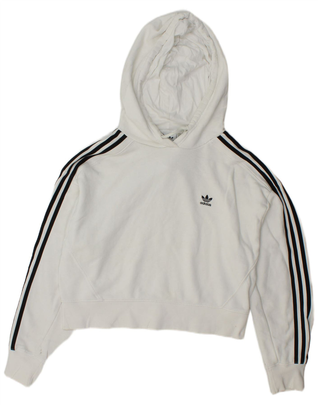 ADIDAS Pull à capuche court surdimensionné pour femme UK 8 Petit coton blanc