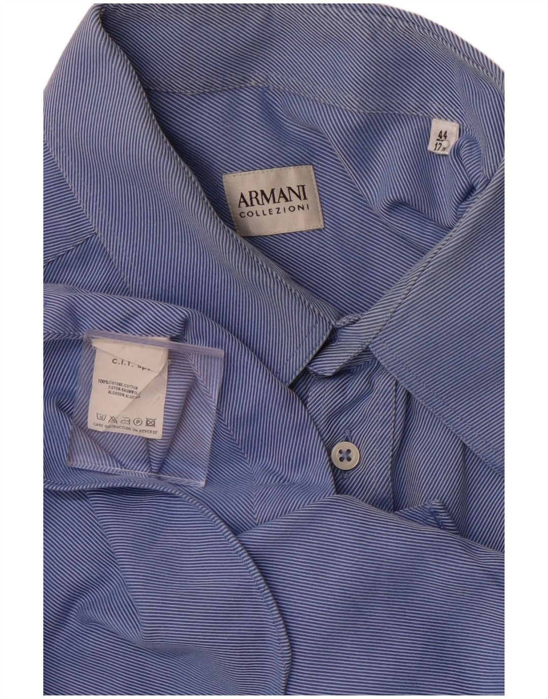 ARMANI COLLEZIONI Chemise homme Taille 44 17 1/2 XL Coton à fines rayures bleues
