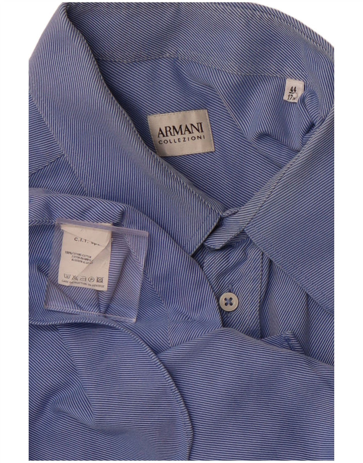 ARMANI COLLEZIONI Chemise homme Taille 44 17 1/2 XL Coton à fines rayures bleues