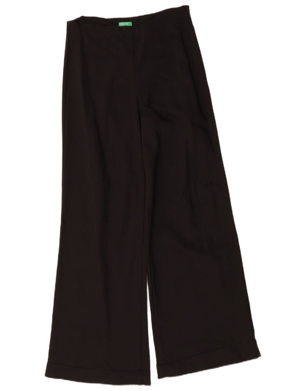 Benetton Pantalon décontracté à jambe large pour femme UK 12 Medium W30 L31 Coton noir