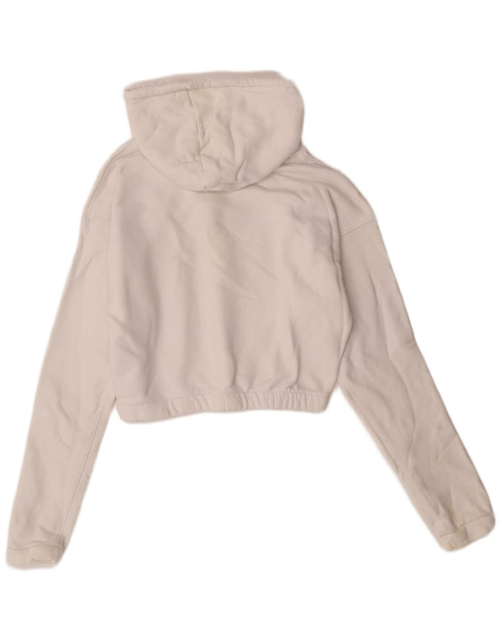 ADIDAS Pull à capuche crop graphique pour femme UK 8 petit coton blanc