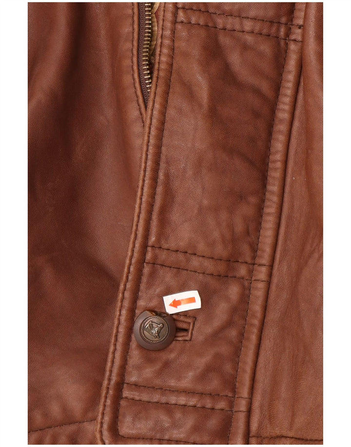 manteau en cuir à capuche vintage pour hommes IT 54 2XL Cuir marron