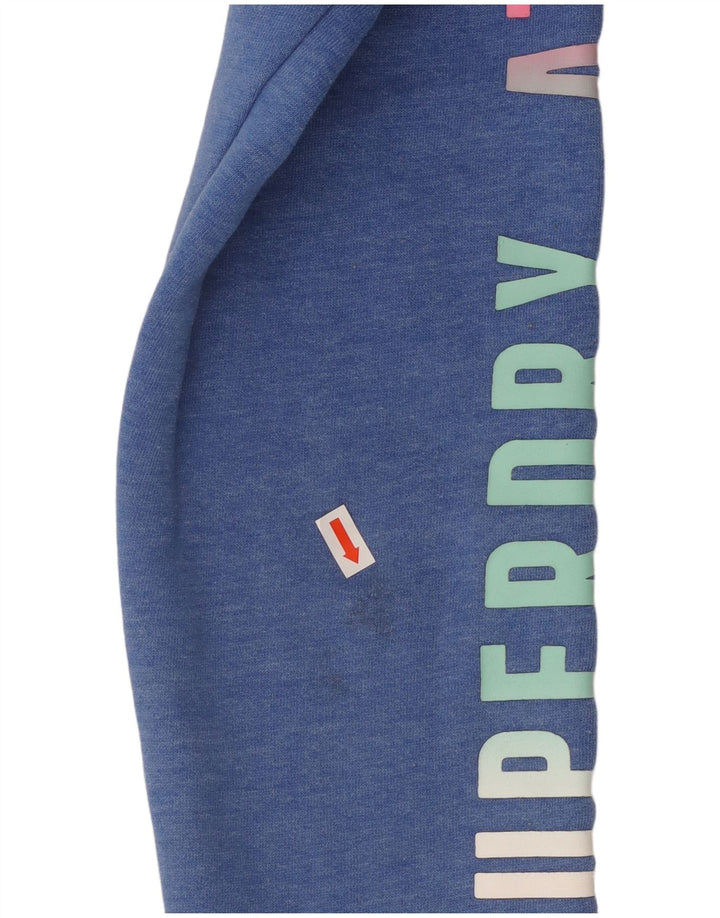 SUPERDRY Pull à capuche graphique pour femme UK 16 Grand coton moucheté bleu