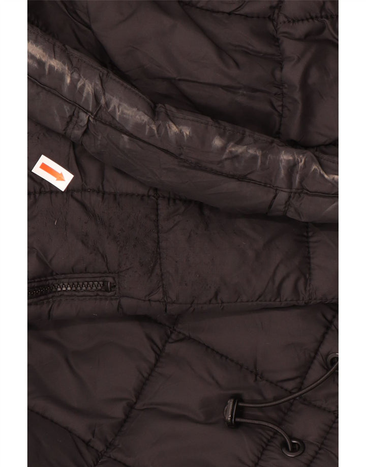 ZARA Manteau matelassé à capuche pour femme UK 16 Large Noir Polyester