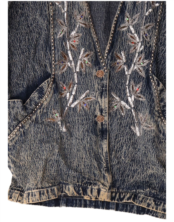 JAZZINO Veste en jean surdimensionnée à manches 3/4 pour femme UK 18 XL Bleu floral