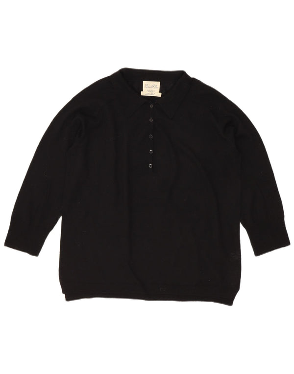 Zara Pull à manches 3/4 et col polo pour femme UK 14 en laine noire moyenne