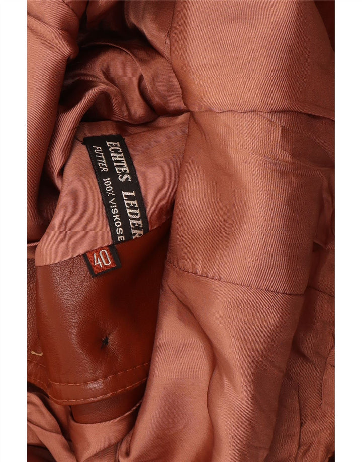 vintage Femme 3 Boutons Veste Blazer En Cuir IT 40 Petit Cuir Marron