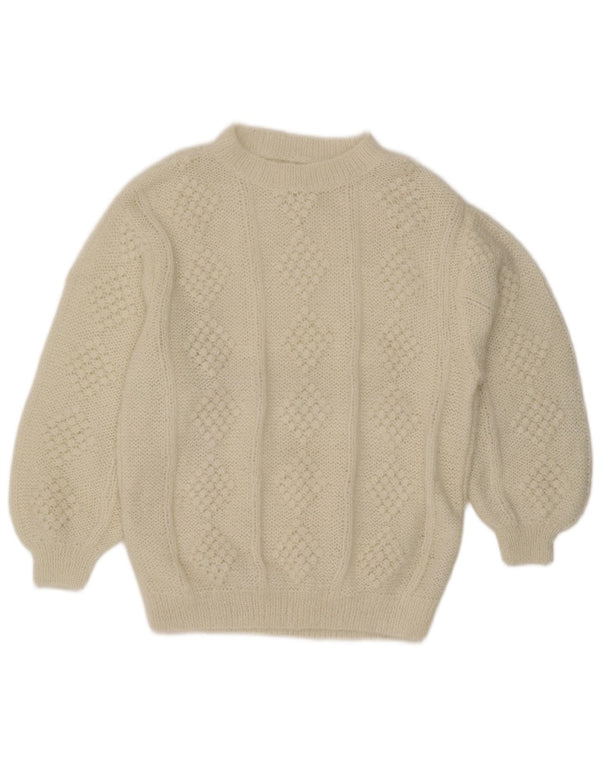 vintage Womens Crew Neck Jumper Pull UK 20 2XL Acrylique Blanc