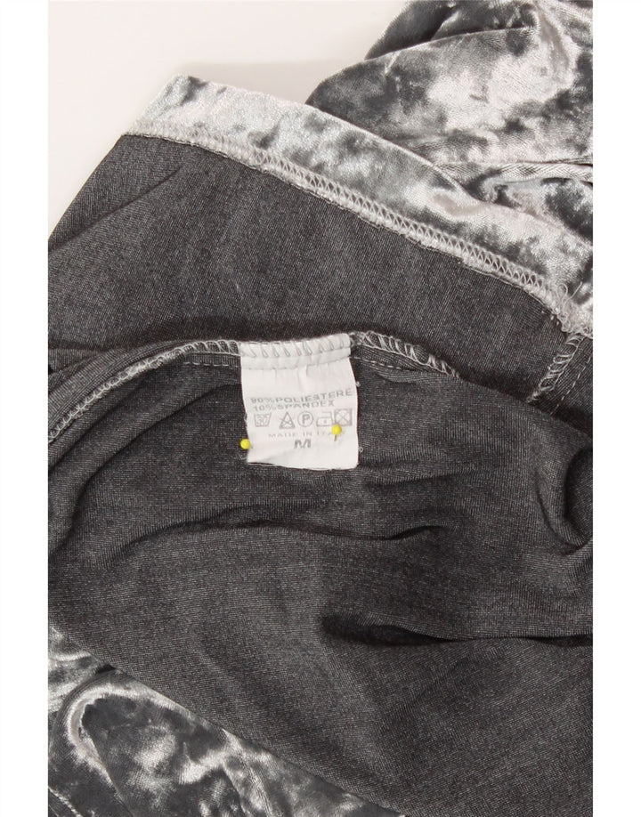 vintage Femmes Velours T-Shirt Top UK 12 Polyester Gris Moyen