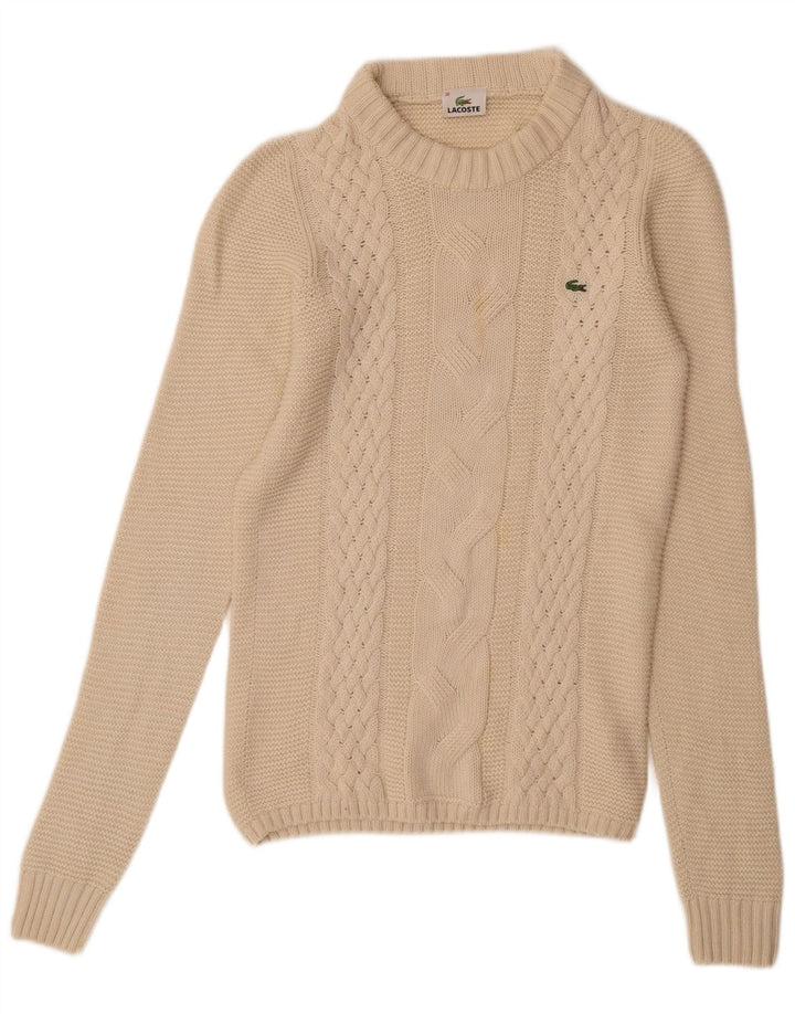 LACOSTE Femme Crew Neck Jumper Pull Taille 38 Laine Beige Moyen
