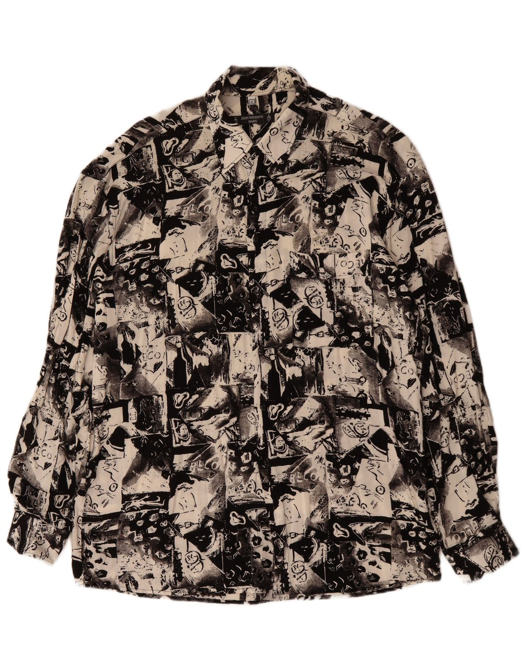 VINTAGE Chemise à motif abstrait pour homme Taille 41 Grand Noir