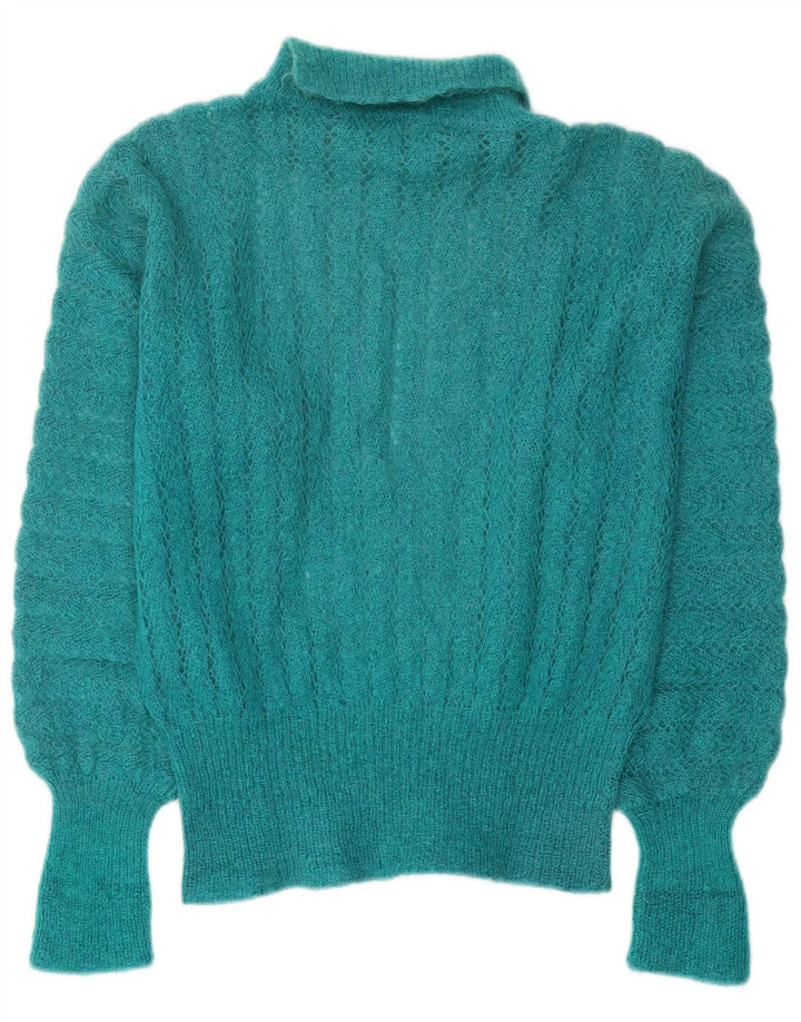 vintage Femmes Roll Neck Jumper Pull UK 14 Moyen Turquoise