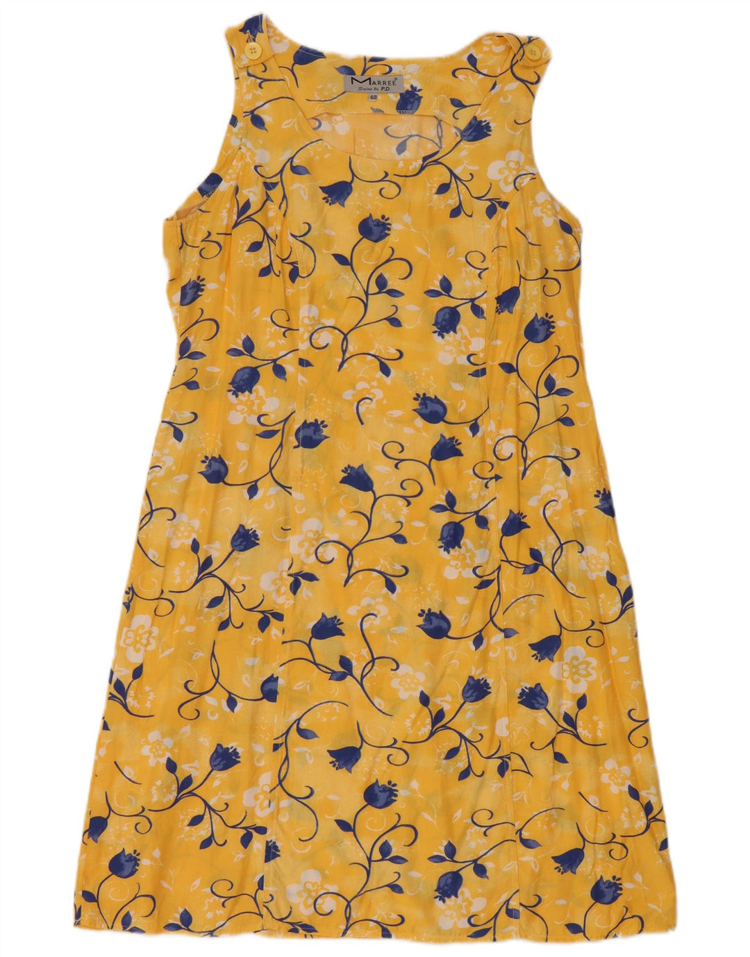 vintage Femme Robe de base sans manches EU 40 Moyen Jaune Floral