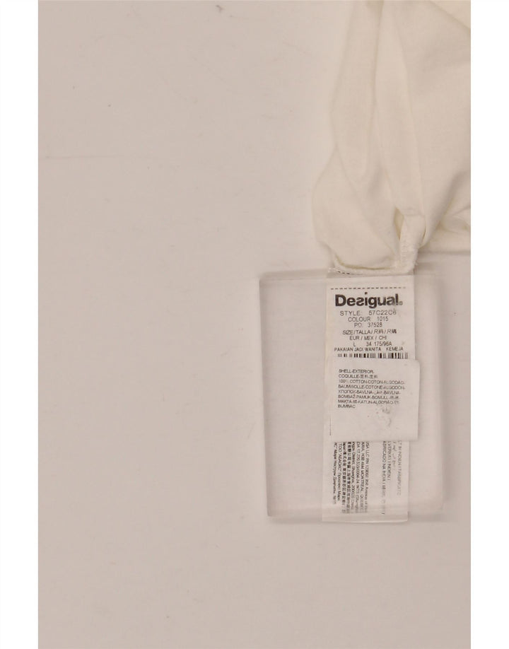 DESIGUAL Chemise Graphique Femme UK 16 Grand Coton Floral Blanc