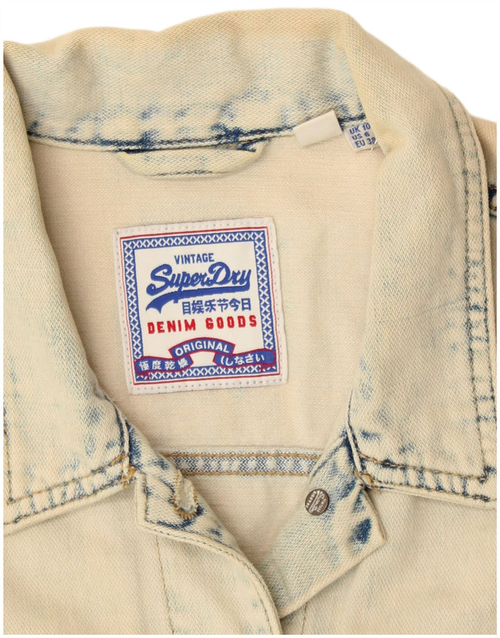 SUPERDRY Veste en Jean Femme UK 10 Petit Coton Beige