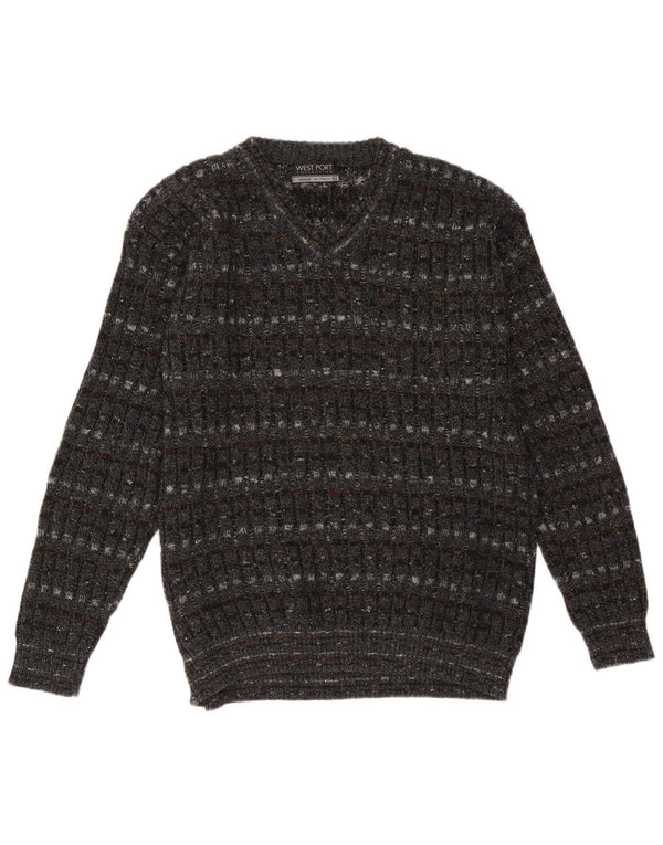 West Port Pull col V pour femme UK 18 XL Gris rayé