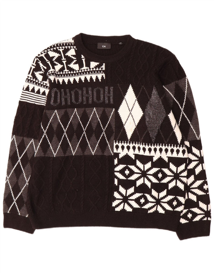 C & A Pull col rond pour homme 2XL Noir Patchwork Acrylique