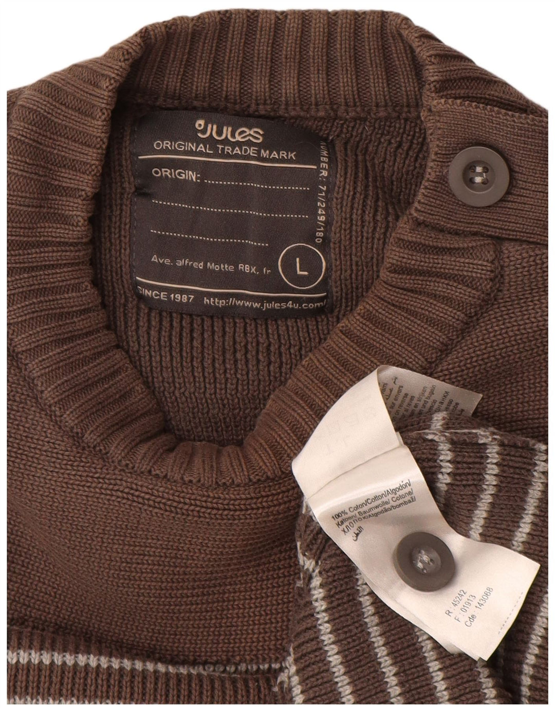 JULES Pull à col rond pour homme en coton rayé marron grand