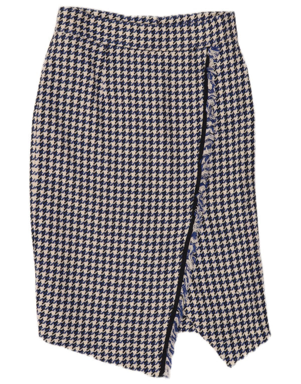 Marks & Spencer Jupe asymétrique pour femme UK 14 Large W28 Pied-de-poule bleu