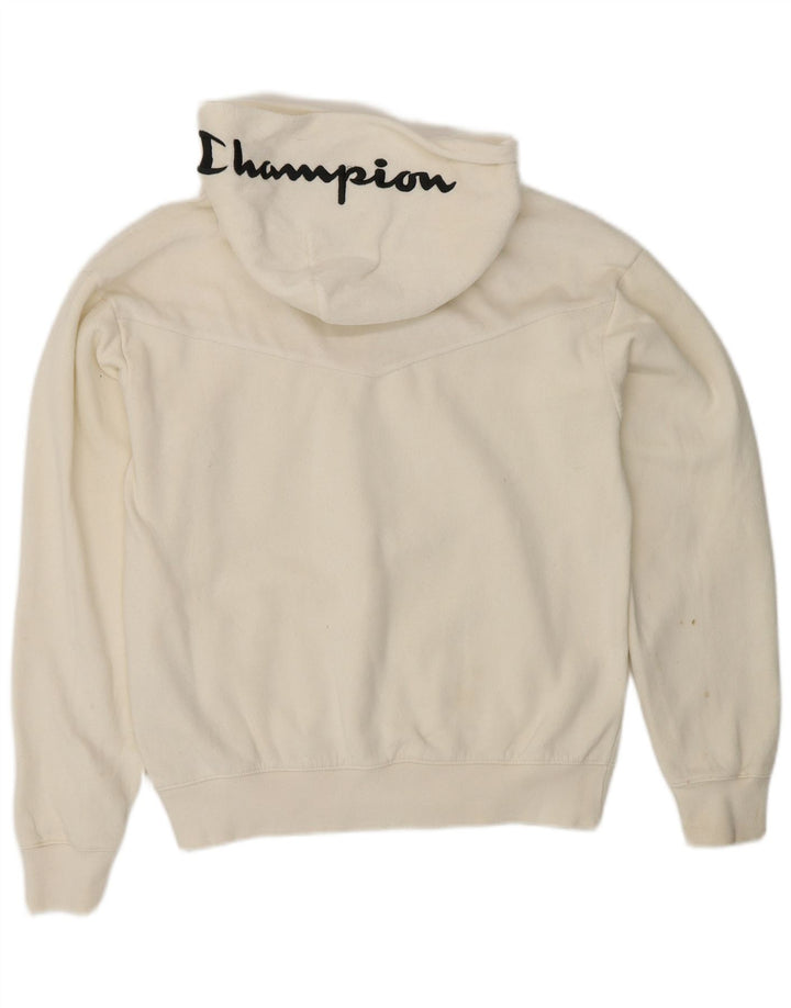 CHAMPION Pull polaire à capuche graphique pour femme UK 14 Medium Off White Cotton