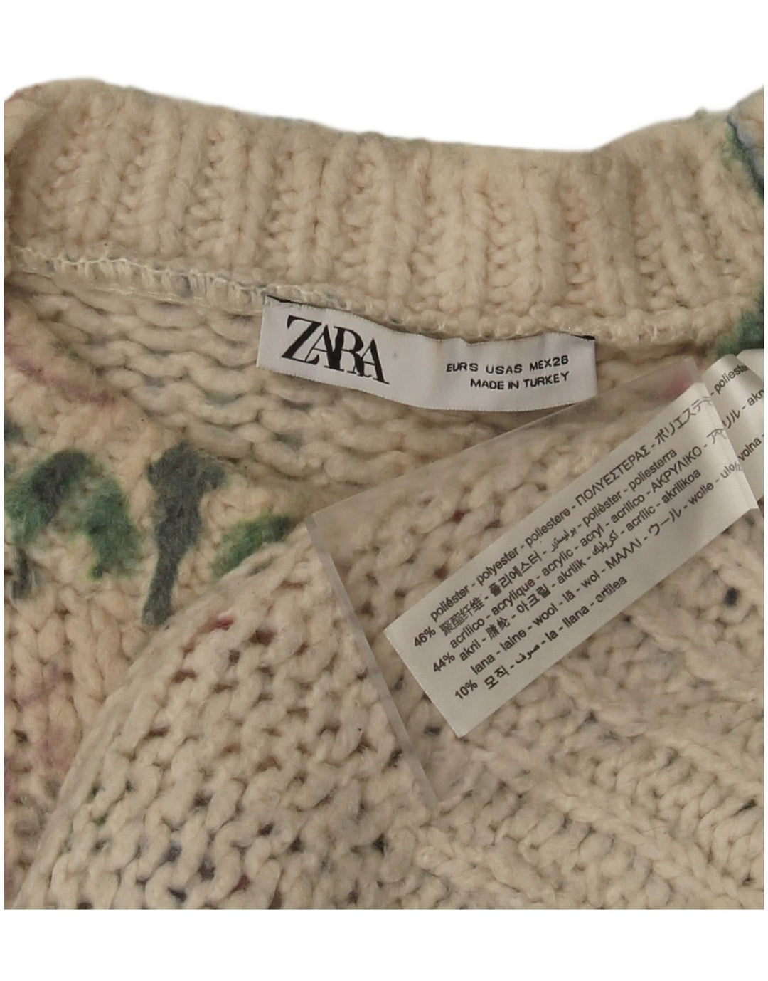 ZARA Pull à col rond pour femme UK 10 Petit motif floral multicolore