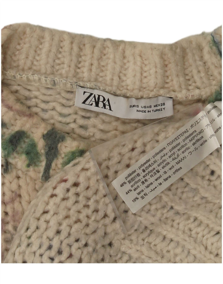 ZARA Pull à col rond pour femme UK 10 Petit motif floral multicolore
