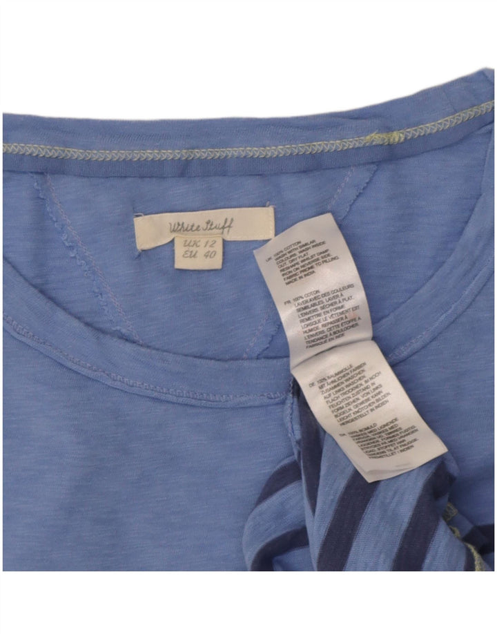 White Stuff T-Shirt Femme Top UK 12 Bleu Moyen Rayé Coton