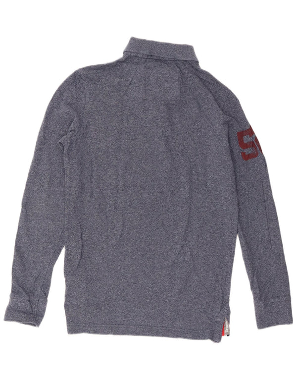 Superdry Polo Graphique à Manches Longues Homme Petit Bleu Marine Moucheté Coton